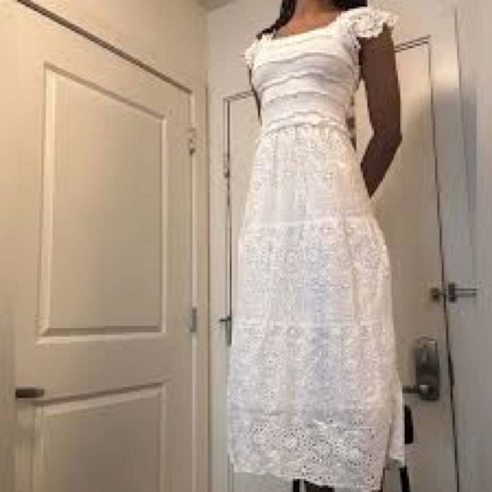 Sea Eyelet Smocked 100% Cotton White Lace Dress